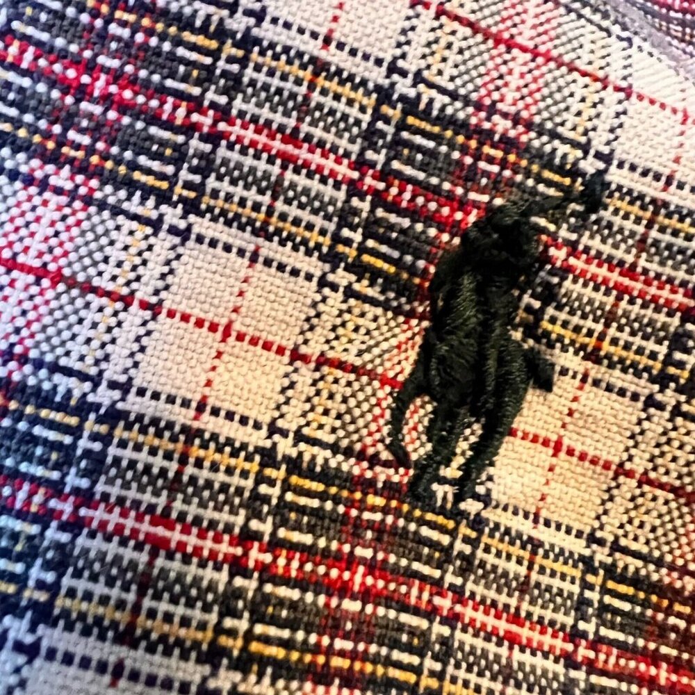 Ralph Lauren Classic Fit Plaid Button Down Shirt Large Pony Logo Tan Green Red - Picture 3 of 11